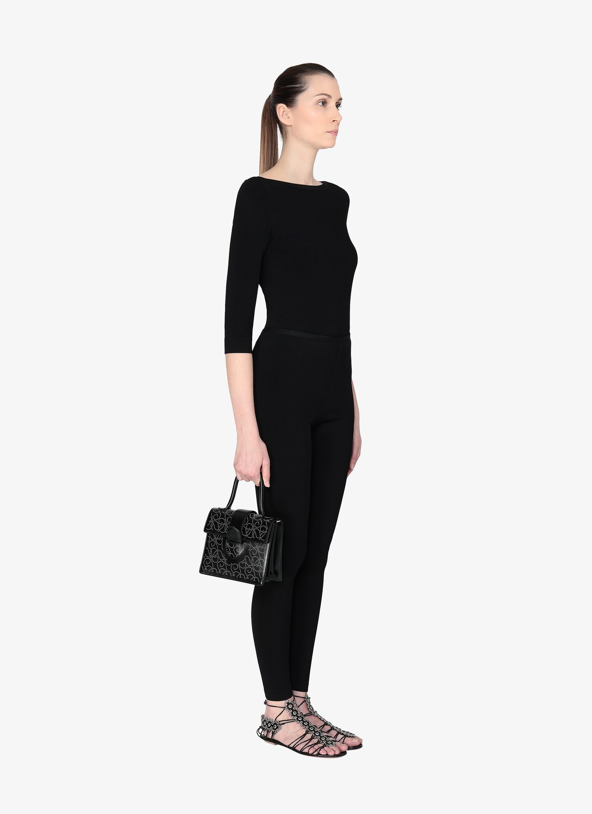 LEONIE SMALL CUIR LUX CLOU ONDE BLACK ALAÏA BLACK  LEONIE SMALL CUIR LUX CLOU ONDE BLACK